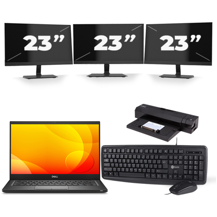 Dell Latitude 7390 - Intel Core i5-8e Generatie - 13 inch - Touch - 16GB RAM - 512GB SSD - Windows 10 Home + 3x 23 inch Monitor