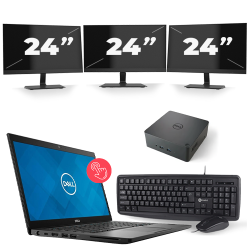 Dell Latitude 7490 - Intel Core i7-8e Generatie - 14 inch - Touch - 16GB RAM - 512GB SSD - Windows 11 + 3x 24 inch Monitor