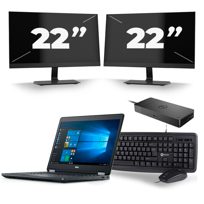 Dell Latitude E5470 - Intel Core i5-6e Generatie - 14 inch - 8GB RAM - 256GB SSD - Windows 11 + 2x 22 inch Monitor