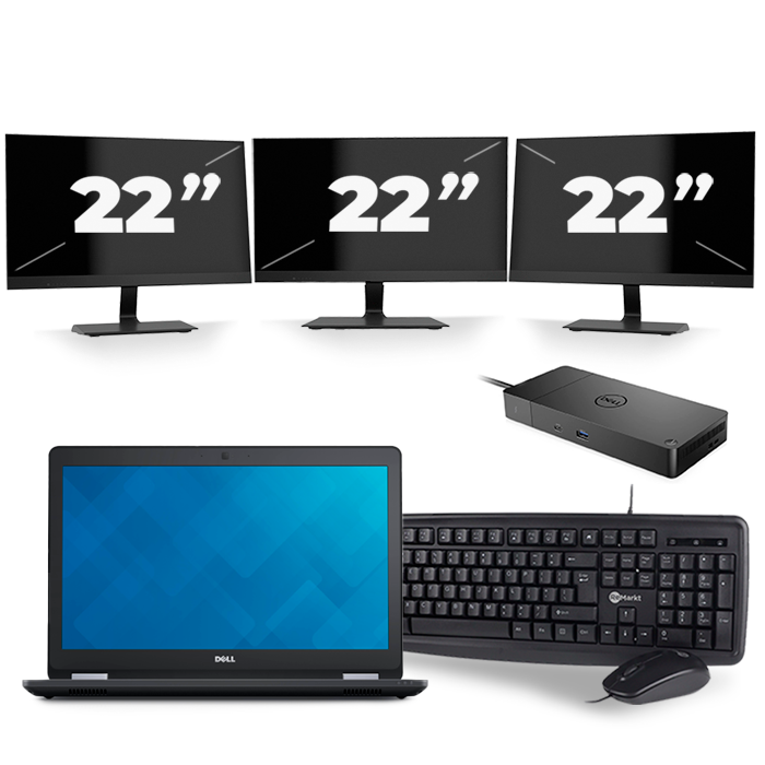Dell Latitude E5570 - Intel Core i5-6e Generatie - 15 inch - 8GB RAM - 256GB SSD - Windows 11 + 3x 22 inch Monitor