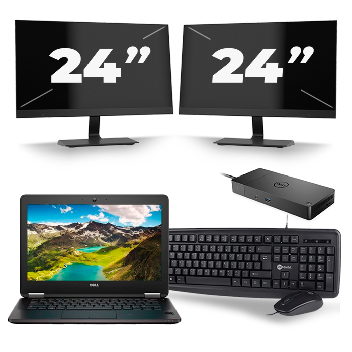 Dell Latitude E7270 - Intel Core i5-6e Generatie - 12 inch - 8GB RAM - 256GB SSD - Windows 11 + 2x 24 inch Monitor
