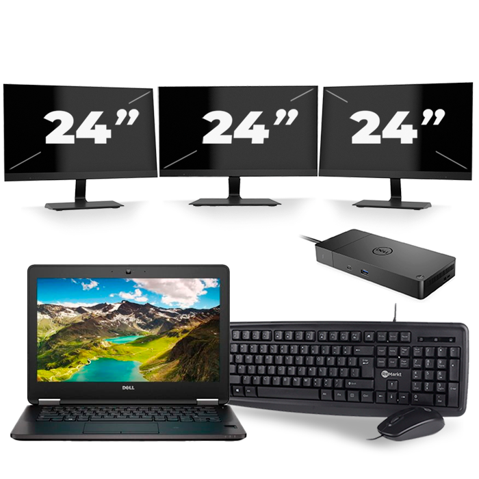 Dell Latitude E7270 - Intel Core i7-6e Generatie - 12 inch - 16GB RAM - 512GB SSD - Windows 11 + 3x 24 inch Monitor