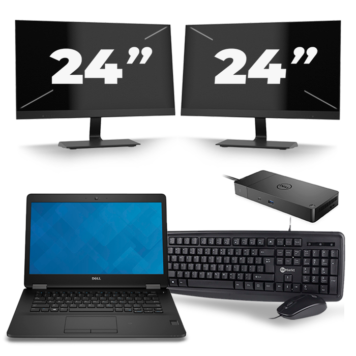 Dell Latitude E7470 - Intel Core i5-6e Generatie - 14 inch - 8GB RAM - 256GB SSD - Windows 11 + 2x 24 inch Monitor