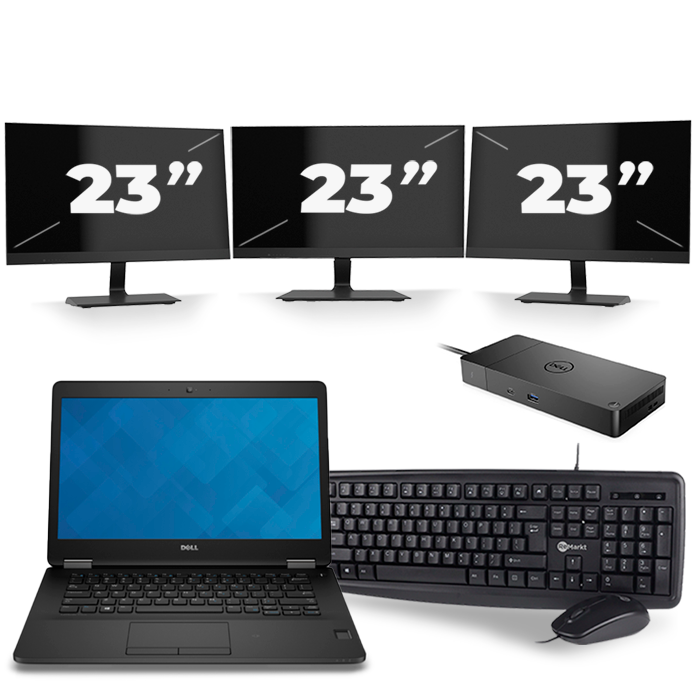 Dell Latitude E7470 - Intel Core i7-6e Generatie - 14 inch - 16GB RAM - 512GB SSD - Windows 11 + 3x 23 inch Monitor