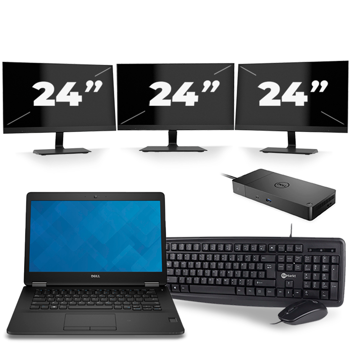Dell Latitude E7470 - Intel Core i5-6e Generatie - 14 inch - 8GB RAM - 256GB SSD - Windows 11 + 3x 24 inch Monitor
