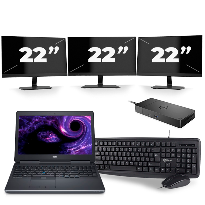 Dell Precision 7510 - Intel Core i5-6e Generatie - 15 inch - 8GB RAM - 512GB SSD - Windows 11 + 3x 22 inch Monitor