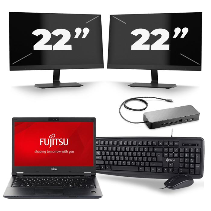 Fujitsu LifeBook E548 - Intel Core i3-7e Generatie - 14 inch - 8GB RAM - 256GB SSD - Windows 11 + 2x 22 inch Monitor