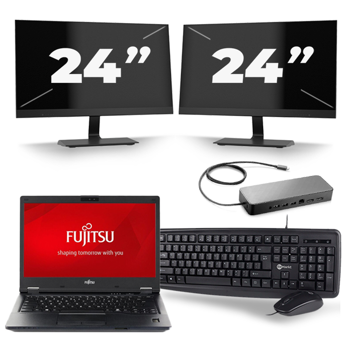 Fujitsu LifeBook E548 - Intel Core i3-7e Generatie - 14 inch - 8GB RAM - 256GB SSD - Windows 11 + 2x 24 inch Monitor