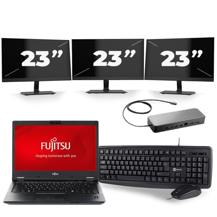Fujitsu LifeBook E548 - Intel Core i3-7e Generatie - 14 inch - 8GB RAM - 256GB SSD - Windows 11 + 3x 23 inch Monitor