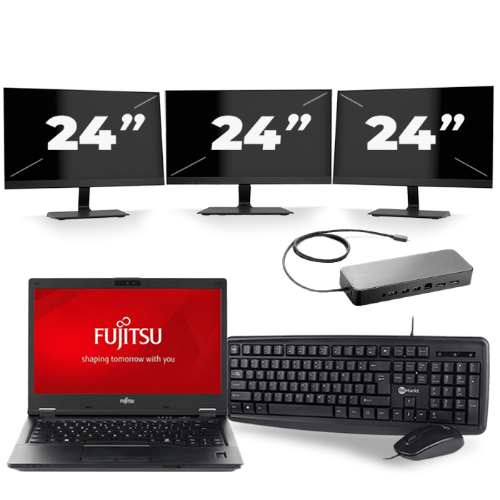 Fujitsu LifeBook E548 - Intel Core i5-8e Generatie - 14 inch - 16GB RAM - 512GB SSD - Windows 11 + 3x 24 inch Monitor