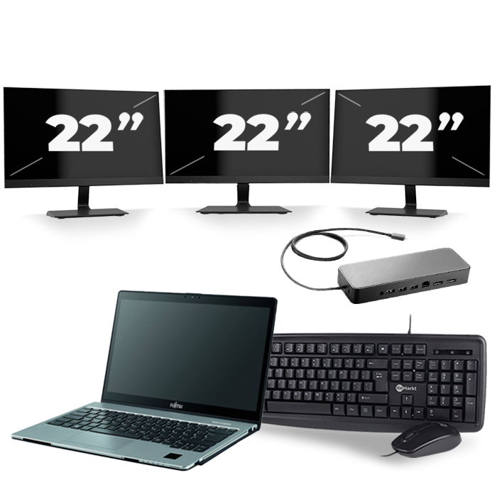 Fujitsu LifeBook S938 - Intel Core i7-8e Generatie - 13 inch - 16GB RAM - 512GB SSD - Windows 11 + 3x 22 inch Monitor