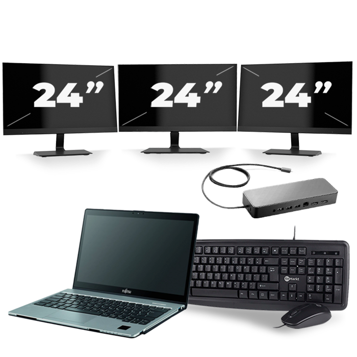 Fujitsu LifeBook S938 - Intel Core i7-8e Generatie - 13 inch - 16GB RAM - 512GB SSD - Windows 11 + 3x 24 inch Monitor
