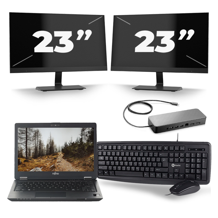 Fujitsu LifeBook U727 - Intel Core i5-6e Generatie - 12 inch - 8GB RAM - 256GB SSD - Windows 11 + 2x 23 inch Monitor