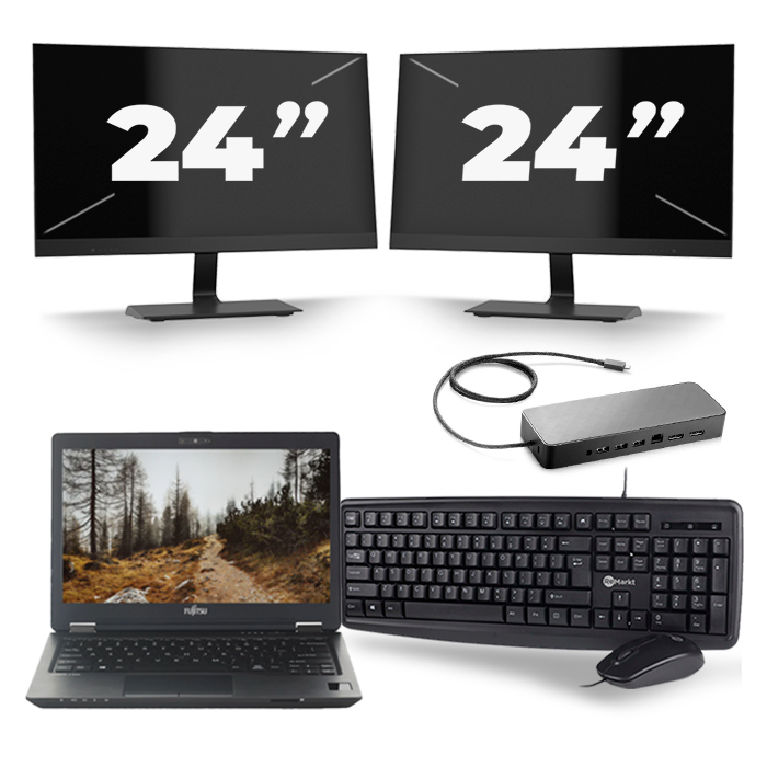 Fujitsu LifeBook U727 - Intel Core i5-6e Generatie - 12 inch - 8GB RAM - 256GB SSD - Windows 11 + 2x 24 inch Monitor