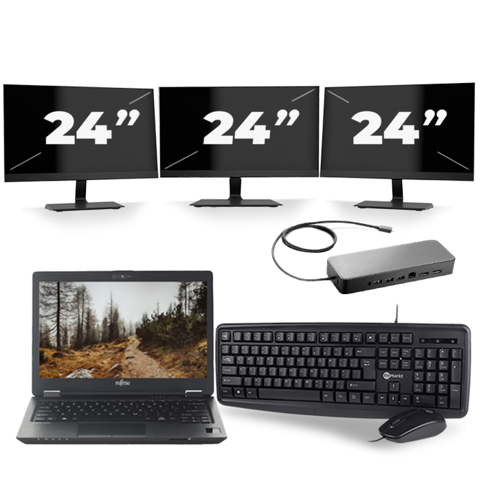 Fujitsu LifeBook U727 - Intel Core i5-6e Generatie - 12 inch - 8GB RAM - 256GB SSD - Windows 11 + 3x 24 inch Monitor