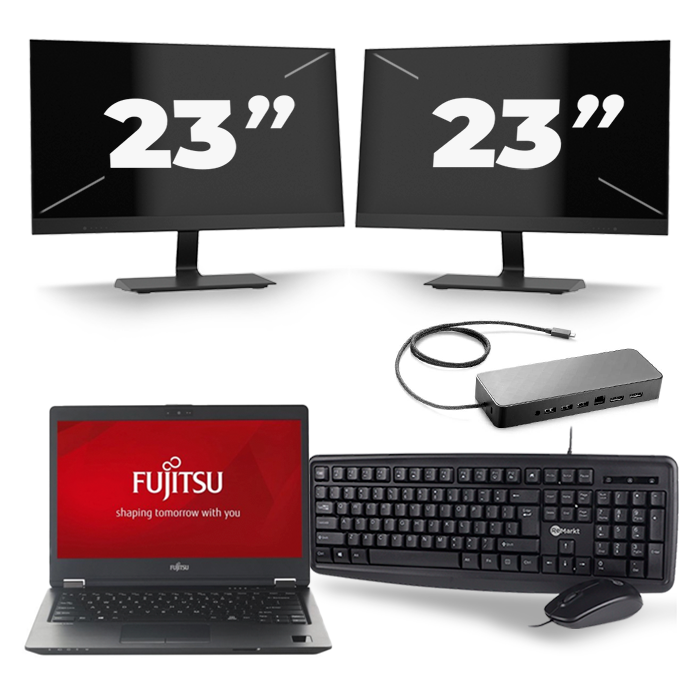 Fujitsu LifeBook U728 - Intel Core i5-8e Generatie - 12 inch - 16GB RAM - 512GB SSD - Windows 11 + 2x 23 inch Monitor