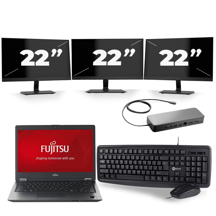 Fujitsu LifeBook U728 - Intel Core i5-8e Generatie - 12 inch - 16GB RAM - 512GB SSD - Windows 11 + 3x 22 inch Monitor