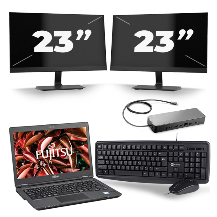 Fujitsu LifeBook U729 - Intel Core i5-8e Generatie - 12 inch - 16GB RAM - 512GB SSD - Windows 11 + 2x 23 inch Monitor