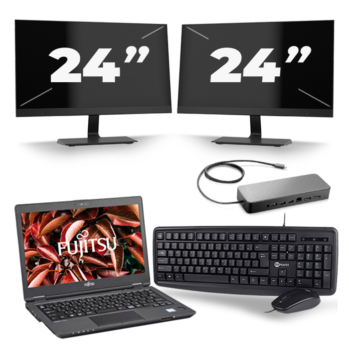 Fujitsu LifeBook U729 - Intel Core i5-8e Generatie - 12 inch - 16GB RAM - 512GB SSD - Windows 11 + 2x 24 inch Monitor