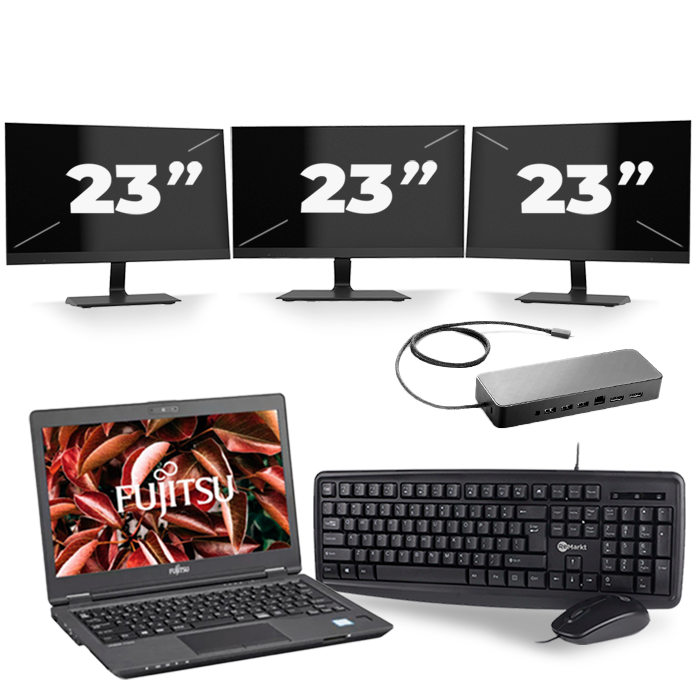 Fujitsu LifeBook U729 - Intel Core i5-8e Generatie - 12 inch - 16GB RAM - 512GB SSD - Windows 11 + 3x 23 inch Monitor