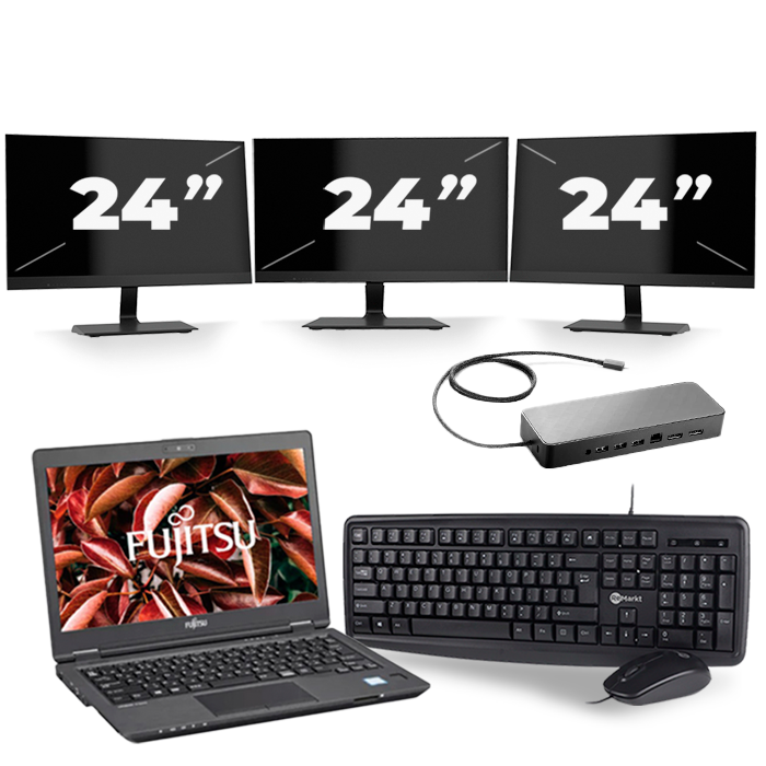 Fujitsu LifeBook U729 - Intel Core i5-8e Generatie - 12 inch - 16GB RAM - 512GB SSD - Windows 11 + 3x 24 inch Monitor
