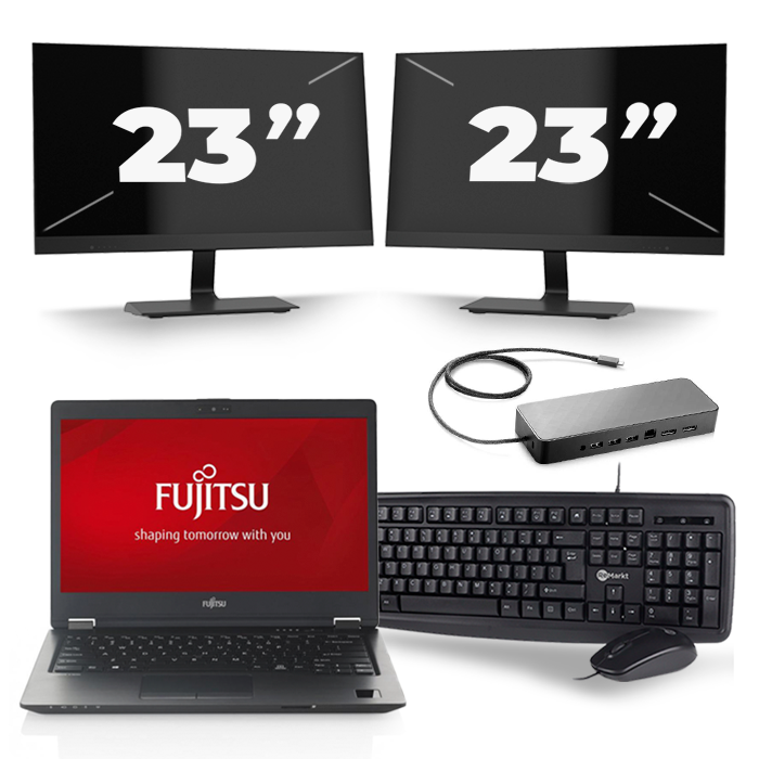 Fujitsu LifeBook U747 - Intel Core i5-6e Generatie - 14 inch - 8GB RAM - 256GB SSD - Windows 11 + 2x 23 inch Monitor
