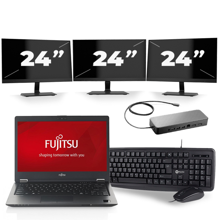 Fujitsu LifeBook U747 - Intel Core i5-6e Generatie - 14 inch - 8GB RAM - 256GB SSD - Windows 11 + 3x 24 inch Monitor