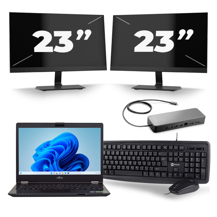 Fujitsu LifeBook U749 - Intel Core i5-8e Generatie - 14 inch - 16GB RAM - 512GB SSD - Windows 11 + 2x 23 inch Monitor