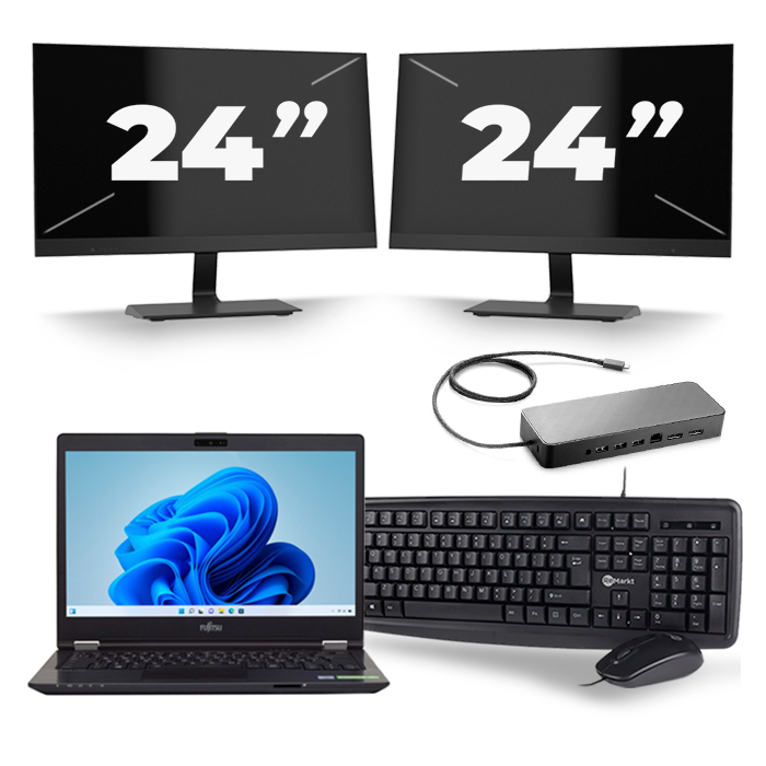Fujitsu LifeBook U749 - Intel Core i5-8e Generatie - 14 inch - 16GB RAM - 512GB SSD - Windows 11 + 2x 24 inch Monitor
