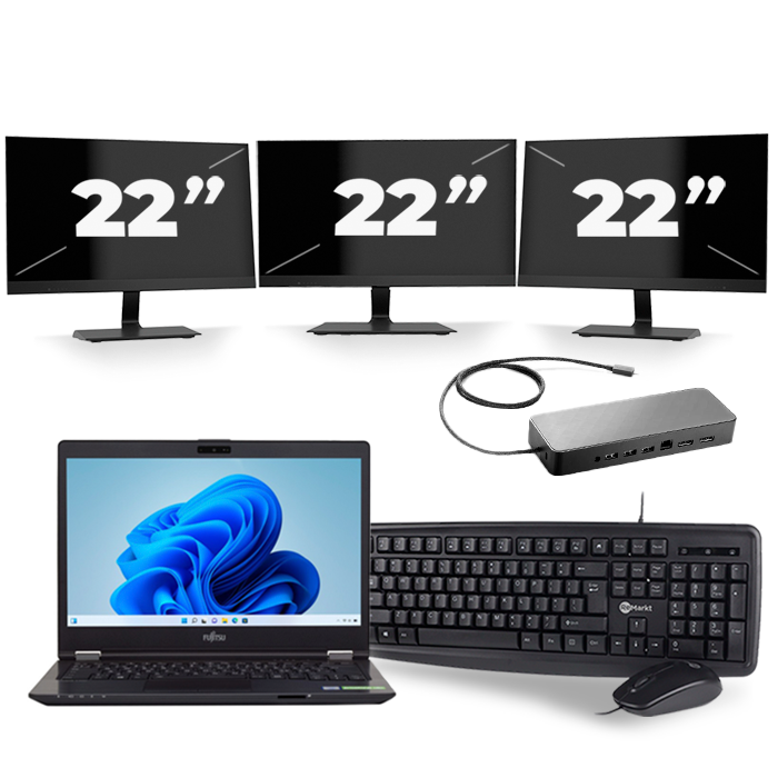 Fujitsu LifeBook U749 - Intel Core i5-8e Generatie - 14 inch - 16GB RAM - 512GB SSD - Windows 11 + 3x 22 inch Monitor