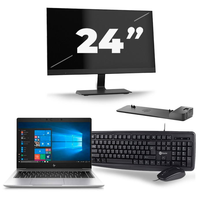 HP EliteBook 745 G6 - AMD Ryzen 7 3700U - 14 inch - 8GB RAM - 256GB SSD - Windows 10 + 1x 24 inch Monitor