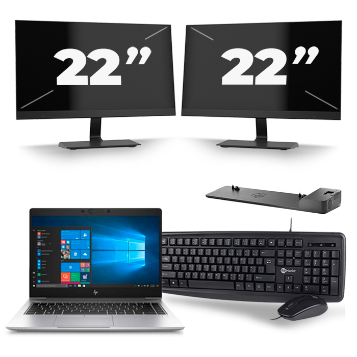 HP EliteBook 745 G6 - AMD Ryzen 7 3700U - 14 inch - 8GB RAM - 256GB SSD - Windows 10 + 2x 22 inch Monitor