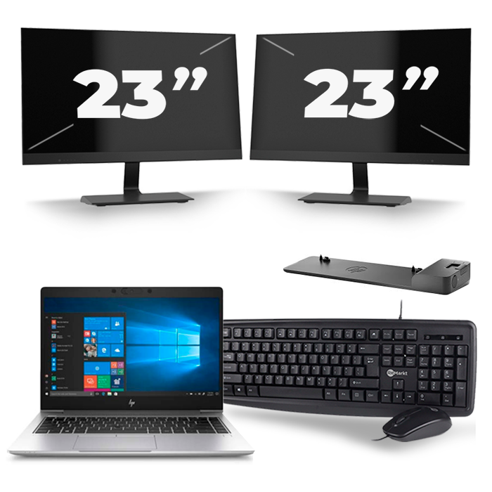HP EliteBook 745 G6 - AMD Ryzen 7 3700U - 14 inch - 8GB RAM - 256GB SSD - Windows 10 + 2x 23 inch Monitor
