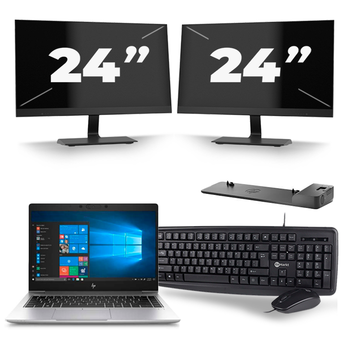 HP EliteBook 745 G6 - AMD Ryzen 7 3700U - 14 inch - 8GB RAM - 256GB SSD - Windows 10 + 2x 24 inch Monitor