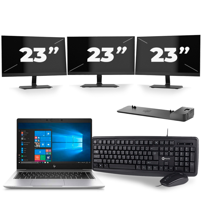 HP EliteBook 745 G6 - AMD Ryzen 7 3700U - 14 inch - 8GB RAM - 256GB SSD - Windows 10 + 3x 23 inch Monitor