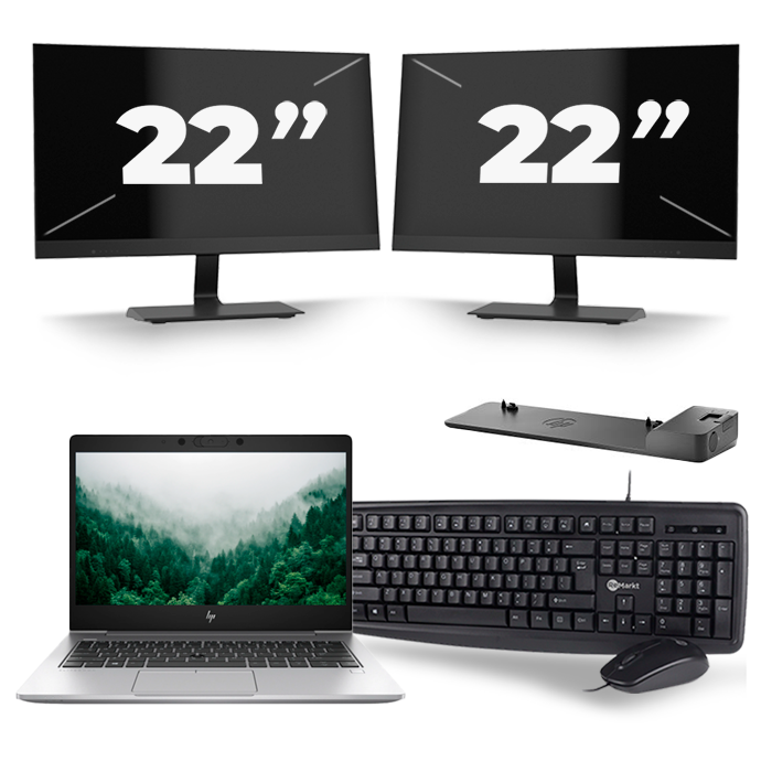 HP EliteBook 830 G6 - Intel Core i5-8e Generatie - 13 inch - 16GB RAM - 512GB SSD - Windows 11 + 2x 22 inch Monitor