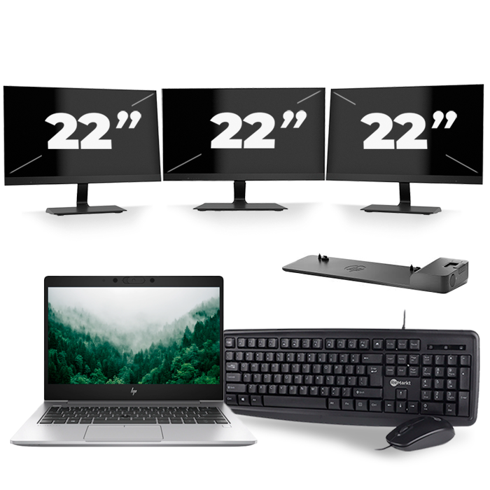 HP EliteBook 830 G6 - Intel Core i5-8e Generatie - 13 inch - 16GB RAM - 512GB SSD - Windows 11 + 3x 22 inch Monitor