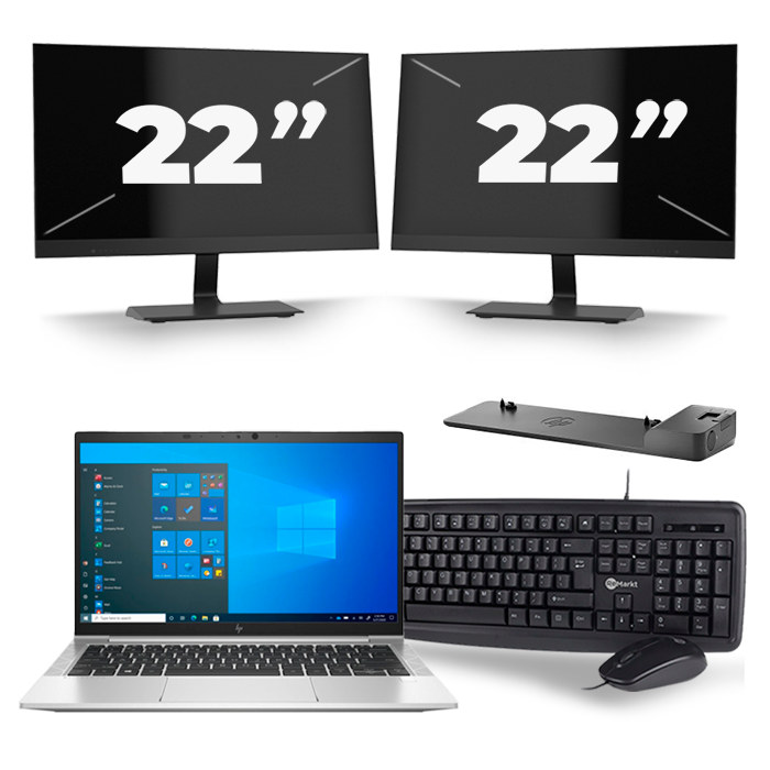 HP EliteBook 830 G8 - Intel Core i5-11e Generatie - 13 inch - 16GB RAM - 512GB SSD - Windows 11 + 2x 22 inch Monitor