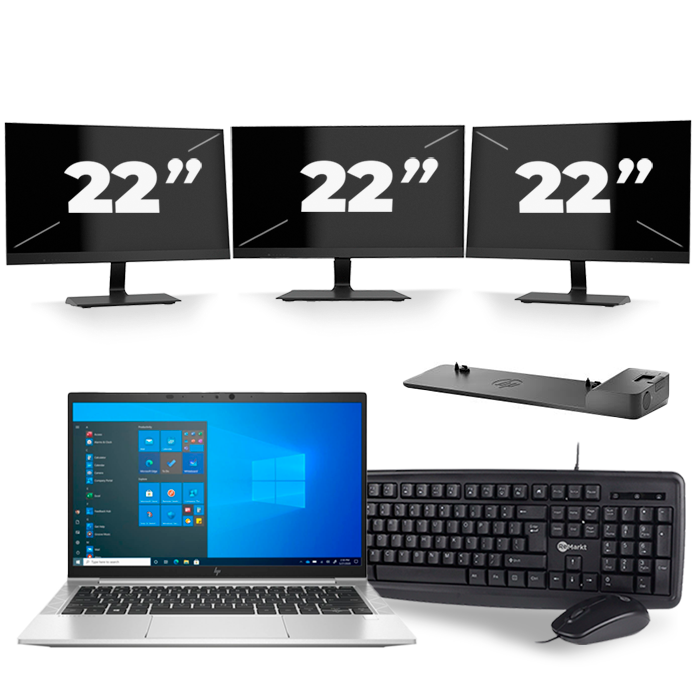 HP EliteBook 830 G8 - Intel Core i5-11e Generatie - 13 inch - 16GB RAM - 512GB SSD - Windows 11 + 3x 22 inch Monitor