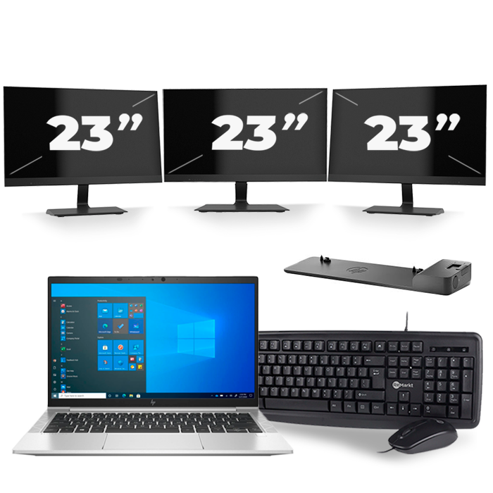 HP EliteBook 830 G8 - Intel Core i5-11e Generatie - 13 inch - 16GB RAM - 512GB SSD - Windows 11 + 3x 23 inch Monitor