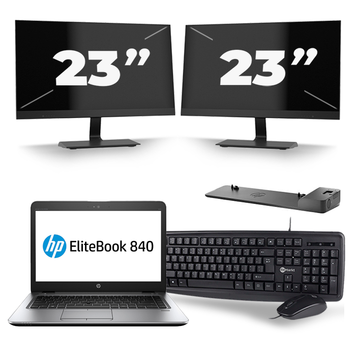 HP EliteBook 840 G4 - Intel Core i5-7e Generatie - 14 inch - 8GB RAM - 256GB SSD - Windows 11 + 2x 23 inch Monitor
