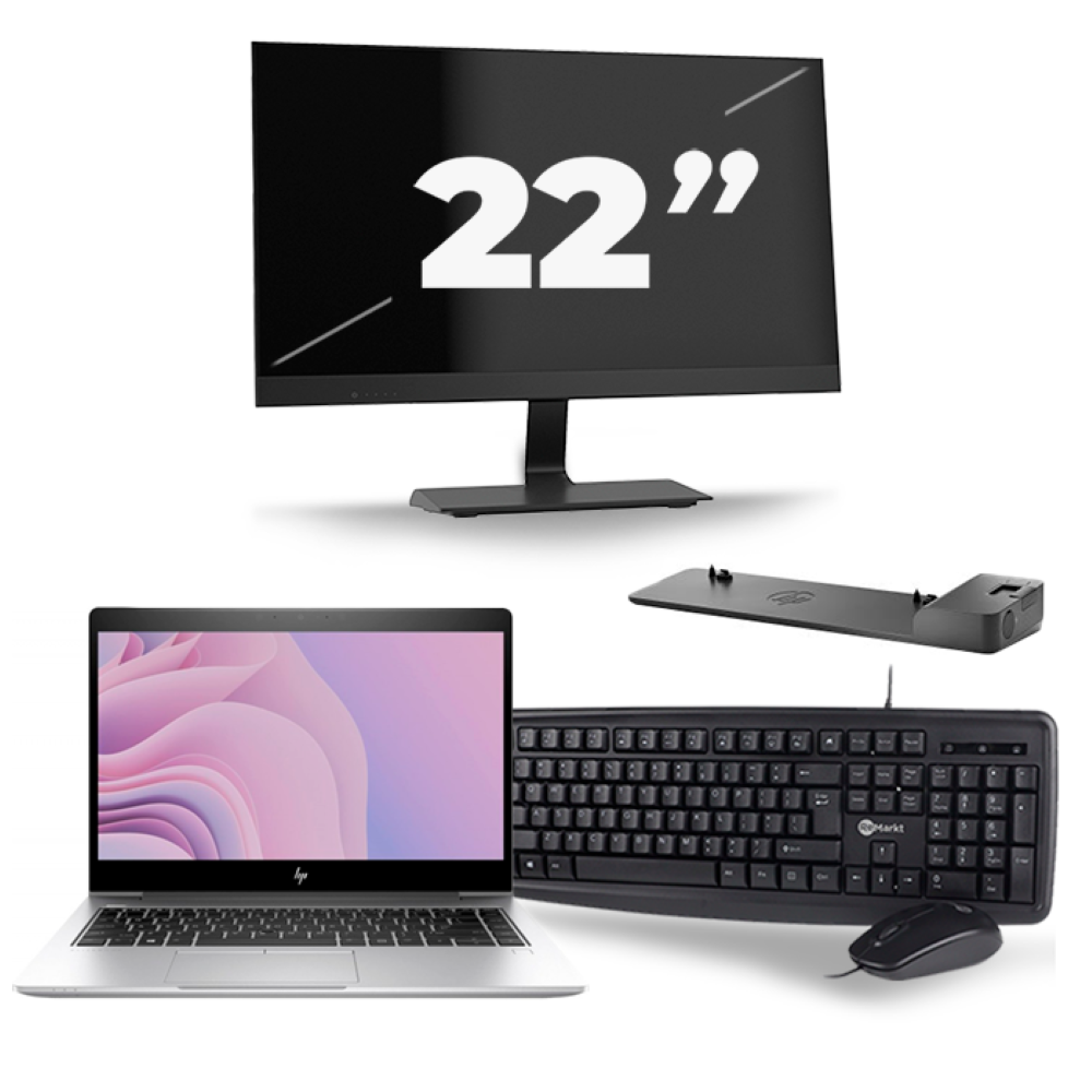 HP EliteBook 840 G6 - Intel Core i7-8e Generatie - 14 inch - 16GB RAM - 512GB SSD - Windows 11 + 1x 22 inch Monitor
