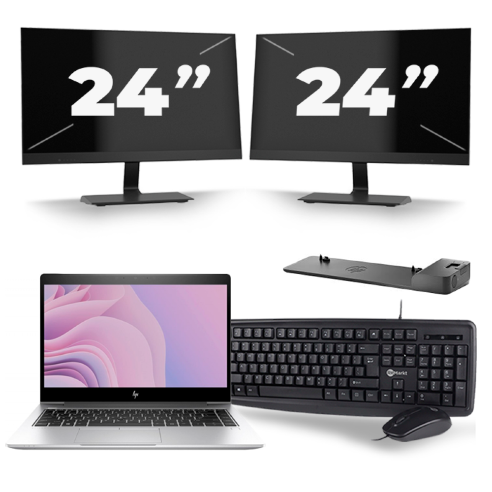 HP EliteBook 840 G6 - Intel Core i7-8e Generatie - 14 inch - 16GB RAM - 512GB SSD - Windows 11 + 2x 24 inch Monitor