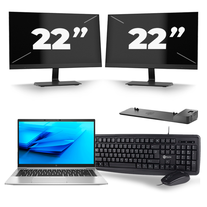 HP EliteBook 840 G7 - Intel Core i7-10e Generatie - 14 inch - 16GB RAM - 512GB SSD - Windows 11 + 2x 22 inch Monitor