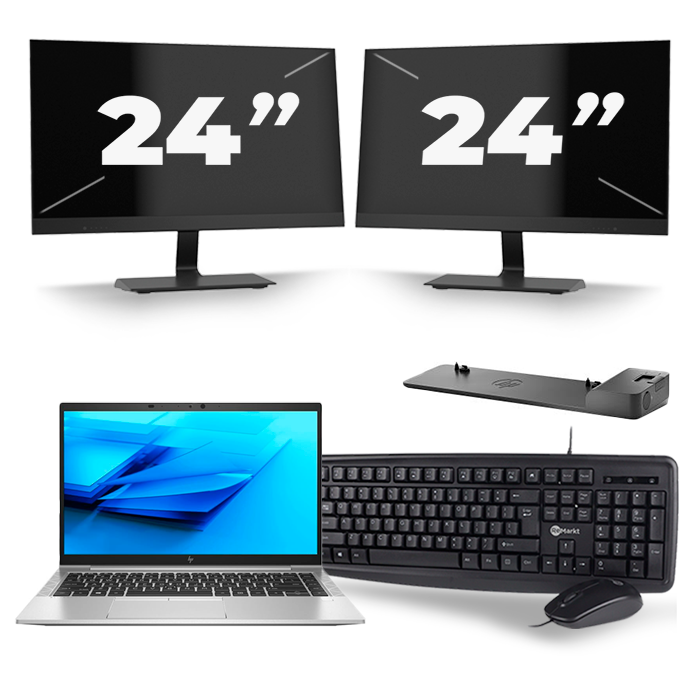 HP EliteBook 840 G7 - Intel Core i7-10e Generatie - 14 inch - 16GB RAM - 512GB SSD - Windows 11 + 2x 24 inch Monitor