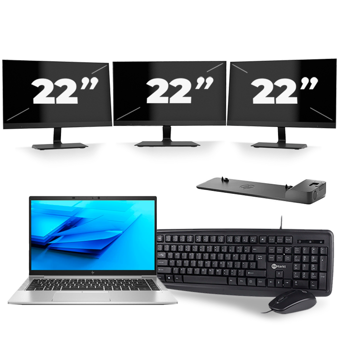 HP EliteBook 840 G7 - Intel Core i7-10e Generatie - 14 inch - 16GB RAM - 512GB SSD - Windows 11 + 3x 22 inch Monitor