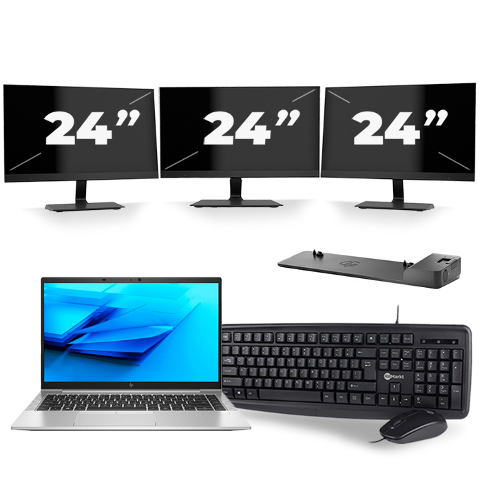 HP EliteBook 840 G7 - Intel Core i7-10e Generatie - 14 inch - 16GB RAM - 512GB SSD - Windows 11 + 3x 24 inch Monitor