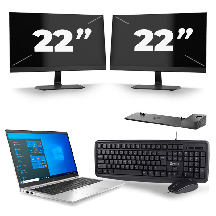 HP EliteBook 840 G8 - Intel Core i7-11e Generatie - 14 inch - 16GB RAM - 512GB SSD - Windows 11 + 2x 22 inch Monitor