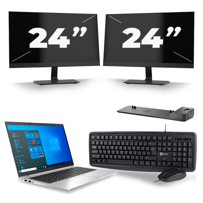 HP EliteBook 840 G8 - Intel Core i7-11e Generatie - 14 inch - 16GB RAM - 512GB SSD - Windows 11 + 2x 24 inch Monitor