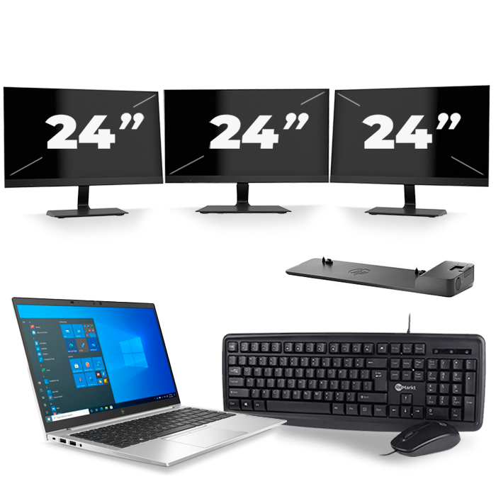 HP EliteBook 840 G8 - Intel Core i7-11e Generatie - 14 inch - 16GB RAM - 512GB SSD - Windows 11 + 3x 24 inch Monitor